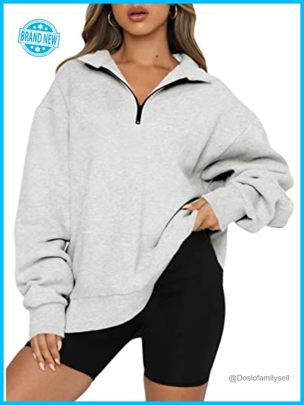 Women Half Zip Fleece Pullover Oversized Sweatshirt Kangaroo Pocket